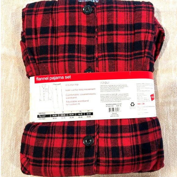 Hanes Men's Red and Black Flannel Pajama Set - Picture 3 of 6